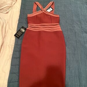 Bebe Rust Crisscross Midi Dress